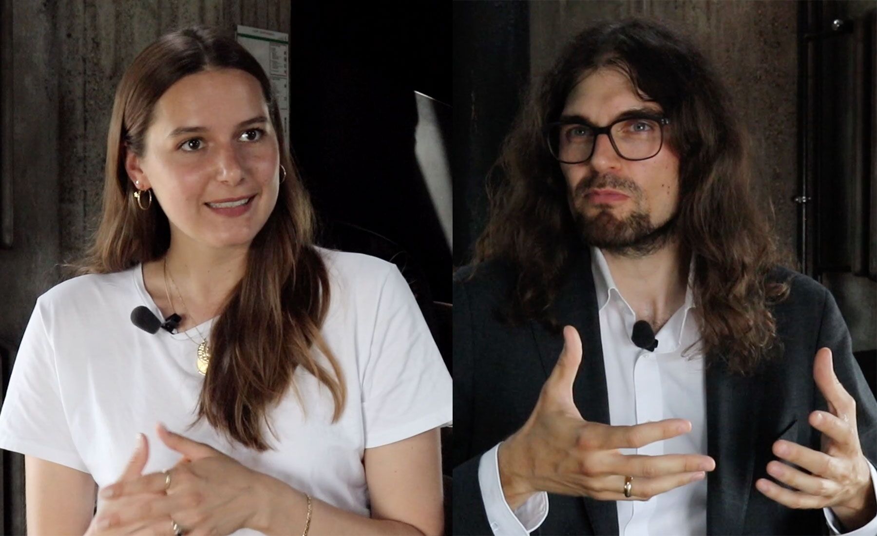 Eine Bildcollage der zwei ottomisu Mitarbeitenden Mercedes und Sebastian im Austausch miteinander